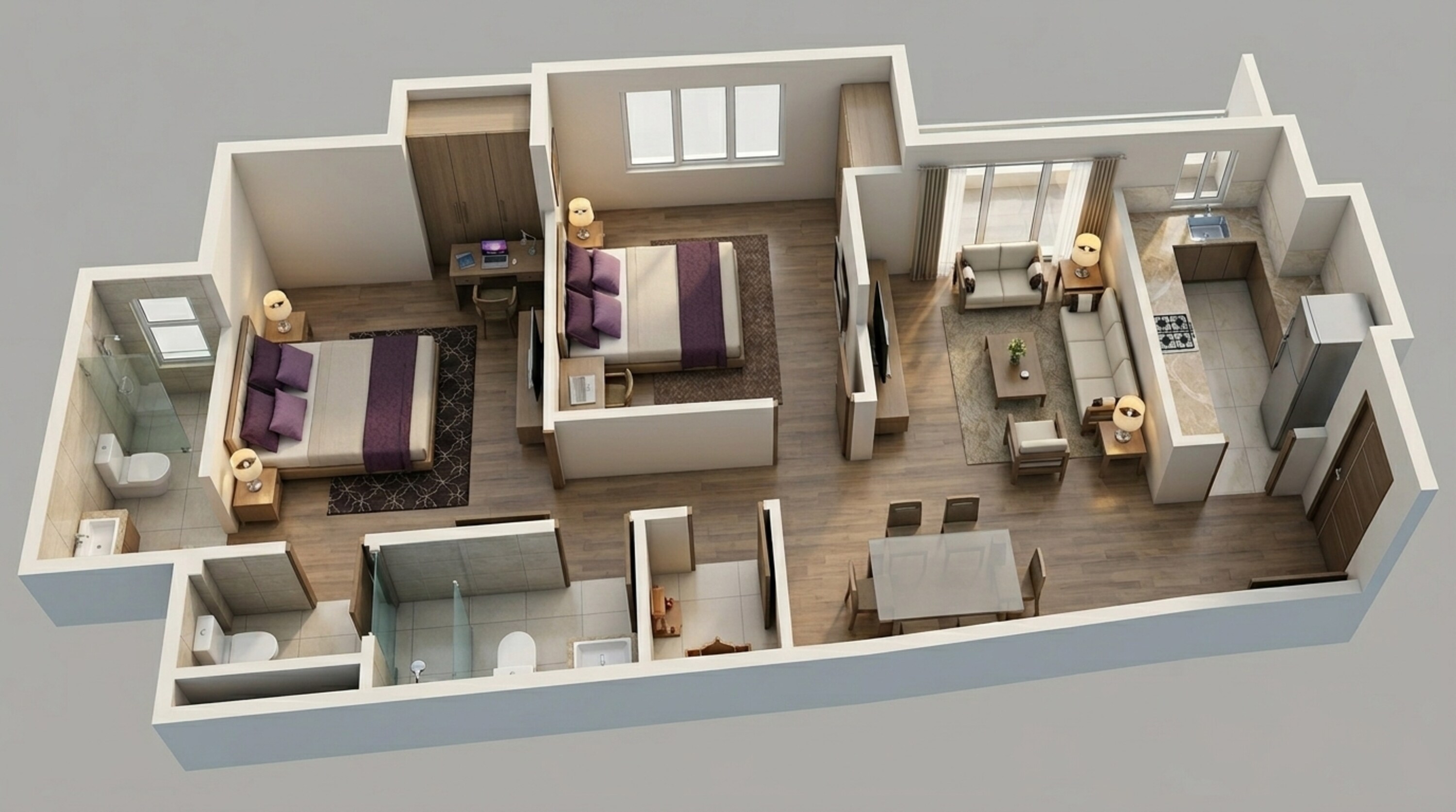 Floor plan of 2 BHK 623 Sq. Ft. Apartment in Lodha Amara Tower 24 And 25, Thane
