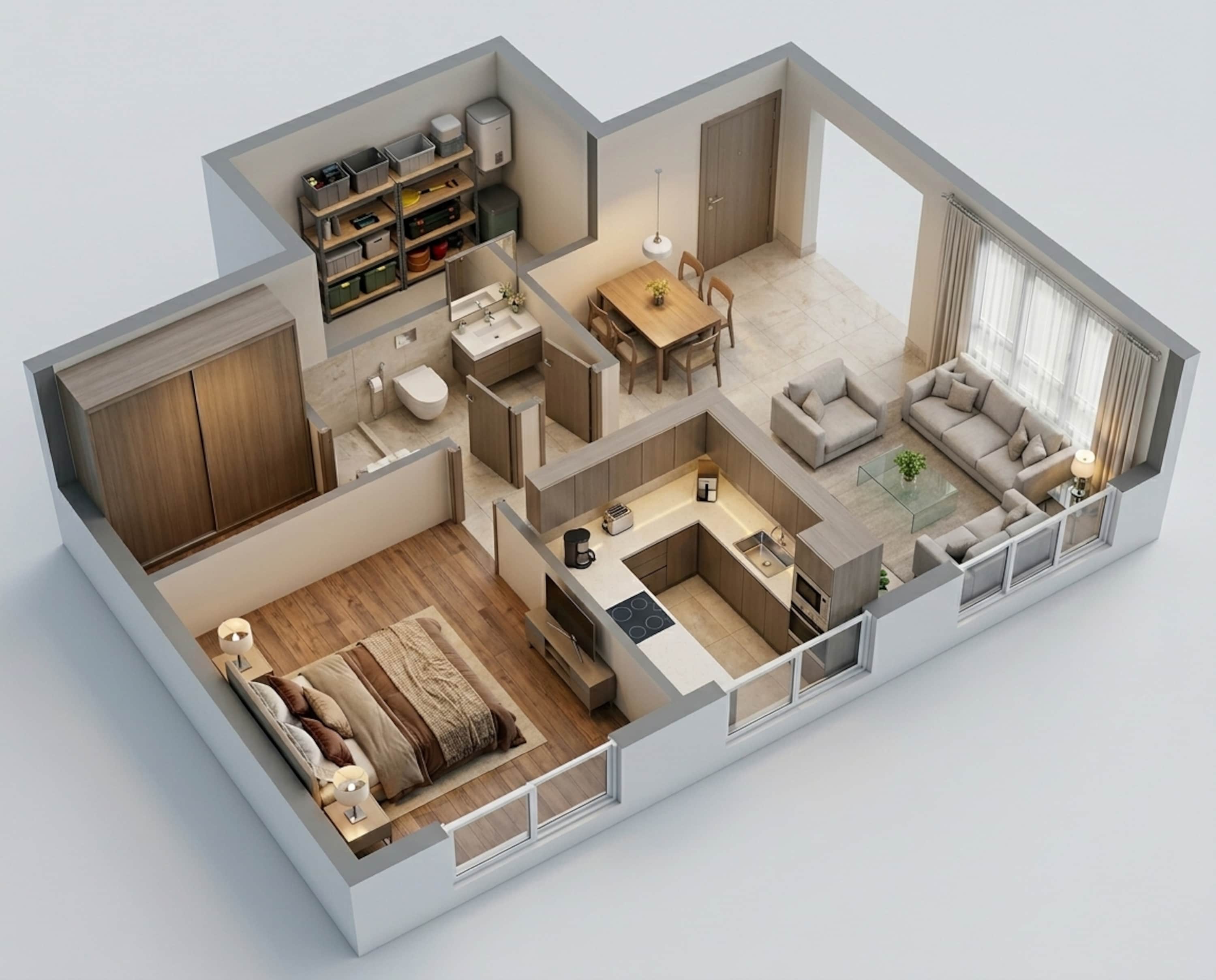 Floor plan of 1 BHK 391 Sq. Ft. Apartment in Shapoorji Pallonji Siennaa Wing B, Mumbai