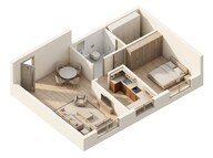 Floor plan of 1 BHK 403 Sq. Ft. Apartment in Shapoorji Pallonji Siennaa Wing B, Mumbai