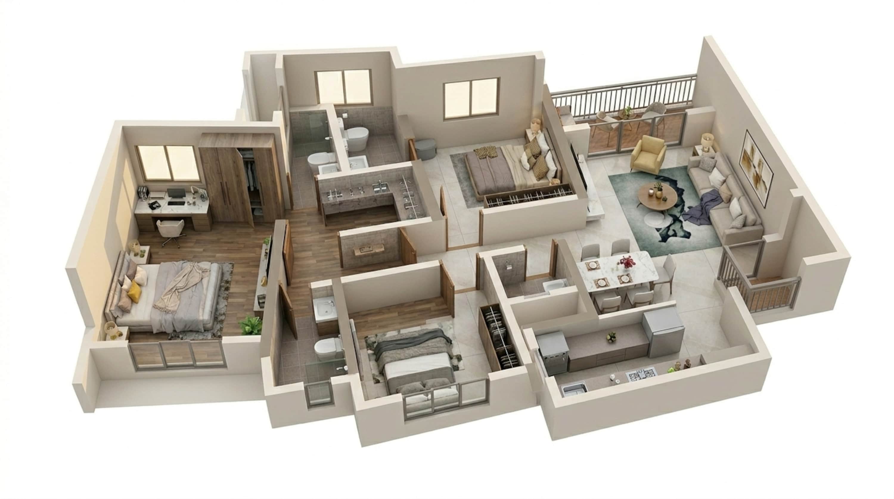 Floor plan of 3 BHK 1022 Sq. Ft. Apartment in Dosti West County, Thane