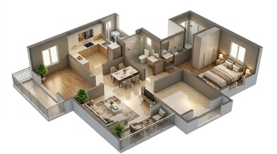 Floor plan of 2 BHK 628 Sq. Ft. Apartment in Dosti West County, Thane