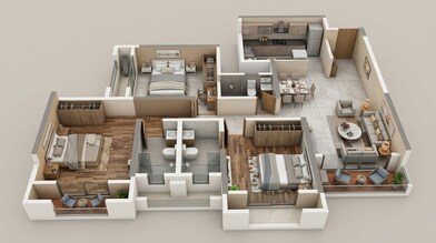 Floor plan of 3 BHK 949 Sq. Ft. Apartment in Dosti West County, Thane