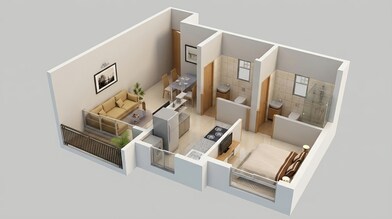 Floor plan of 1 BHK 458 Sq. Ft. Apartment in Dosti West County, Thane