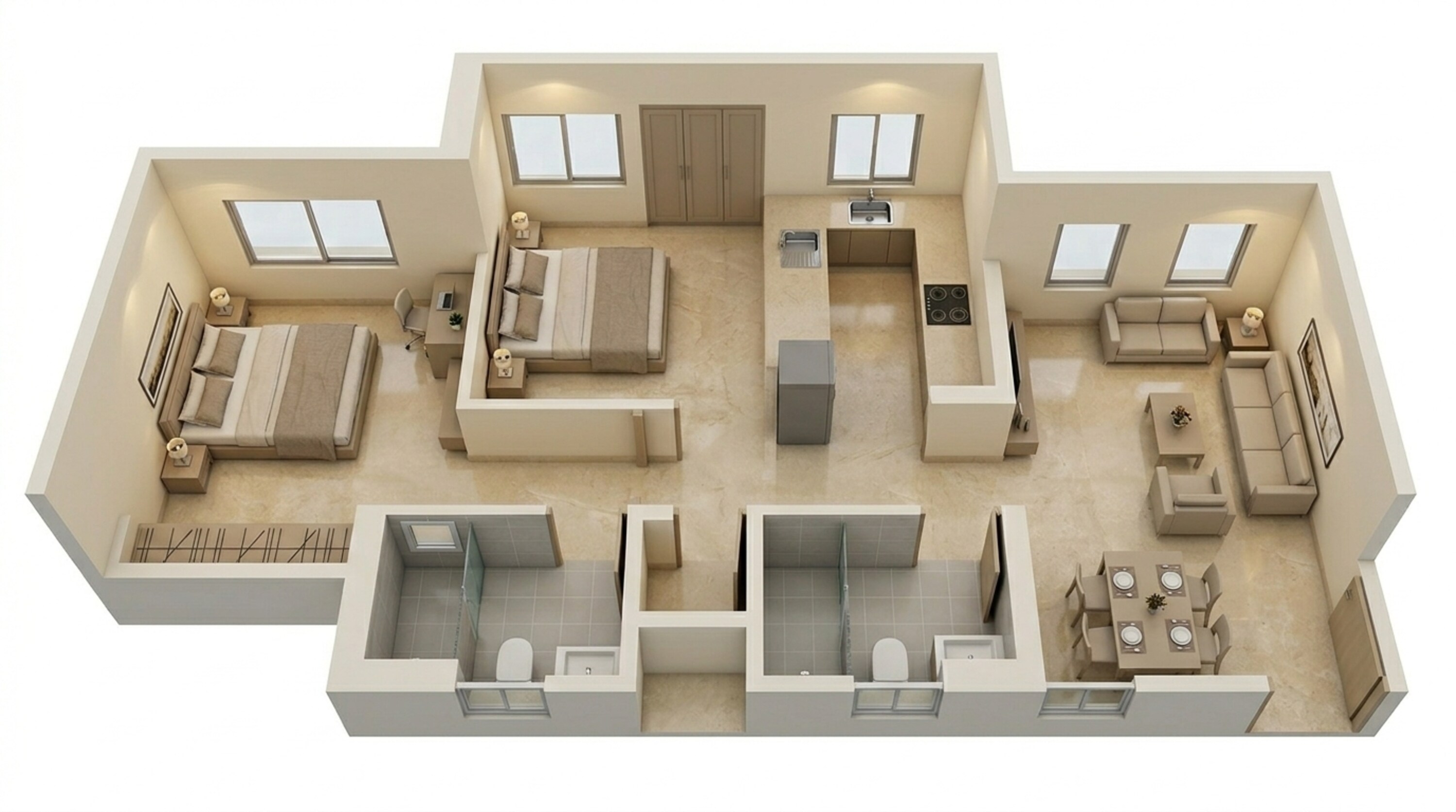 Floor plan of 2 BHK 598 Sq. Ft. Apartment in Kalpataru Immensa E, Thane