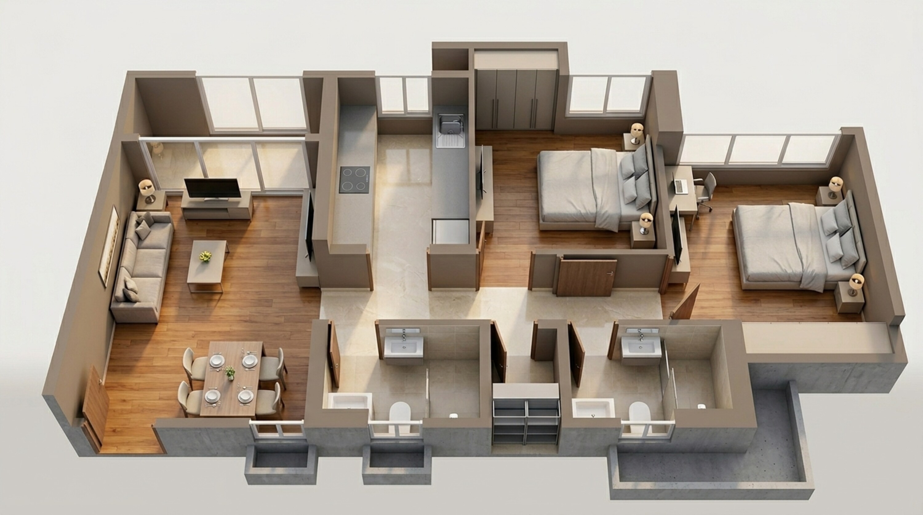 Floor plan of 2 BHK 598 Sq. Ft. Apartment in Kalpataru Immensa H, Thane