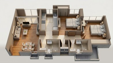 Floor plan of 2 BHK 598 Sq. Ft. Apartment in Kalpataru Immensa H, Thane