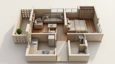 Floor plan of 1 BHK 350 Sq. Ft. Apartment in Rohan Anand Phase 1, Pune