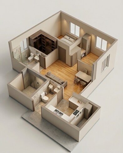Floor plan of 1 BHK 412 Sq. Ft. Apartment in Paradigm Antalya, Mumbai