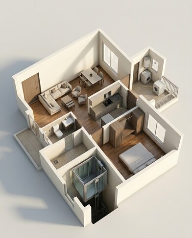 Floor plan of 1 BHK 377 Sq. Ft. Apartment in Paradigm Antalya, Mumbai