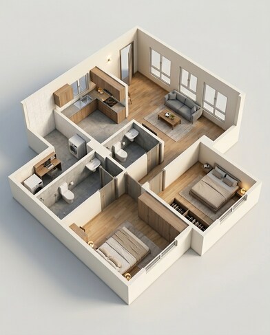 Floor plan of 2 BHK 601 Sq. Ft. Apartment in Paradigm Antalya, Mumbai