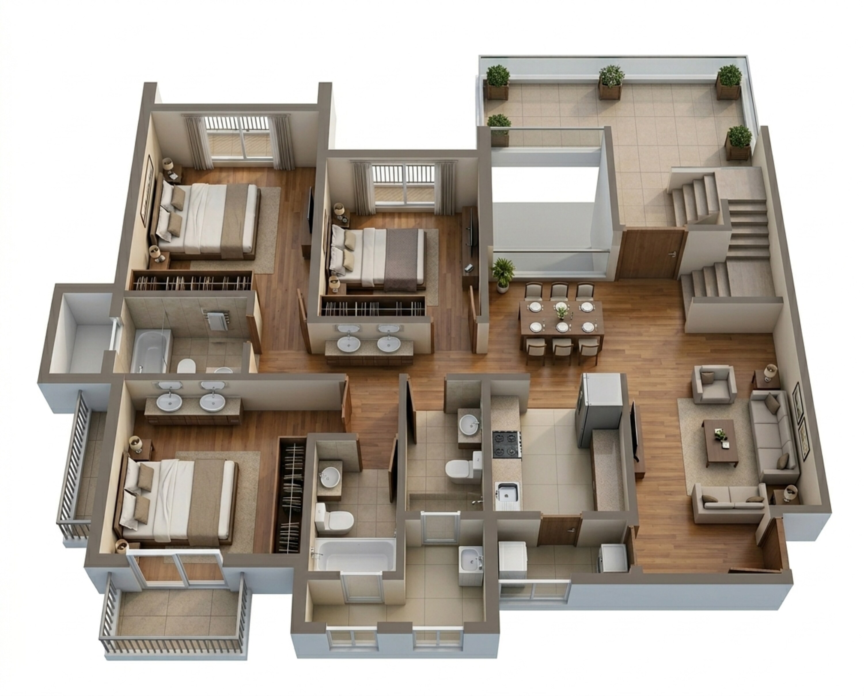 Floor plan of 3 BHK 755 Sq. Ft. Apartment in Kolte Patil Life Republic Sec R7 7th Avenue I, Pune