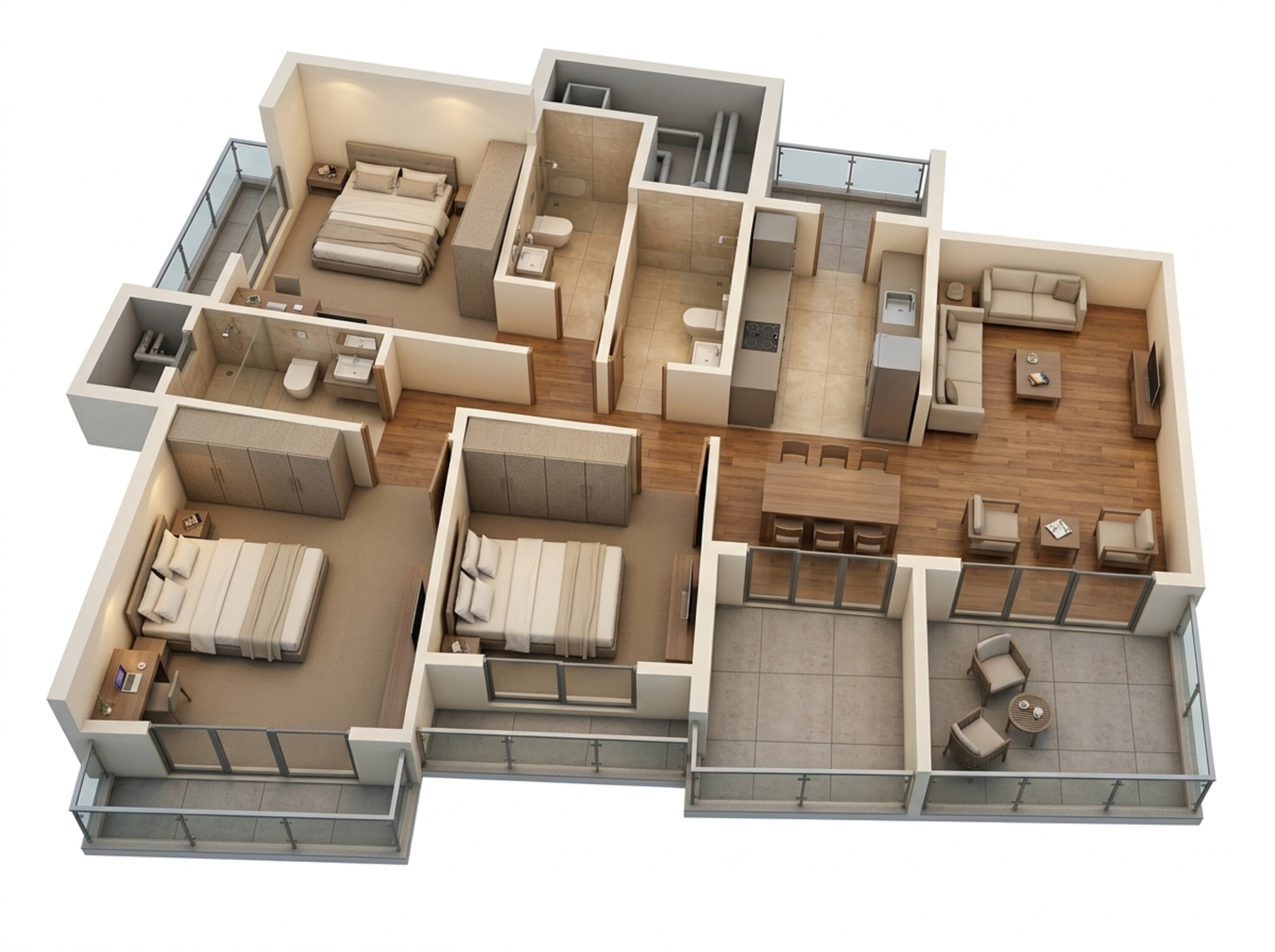 Floor plan of 3 BHK 768 Sq. Ft. Apartment in Kolte Patil Life Republic Sec R7 7th Avenue I, Pune