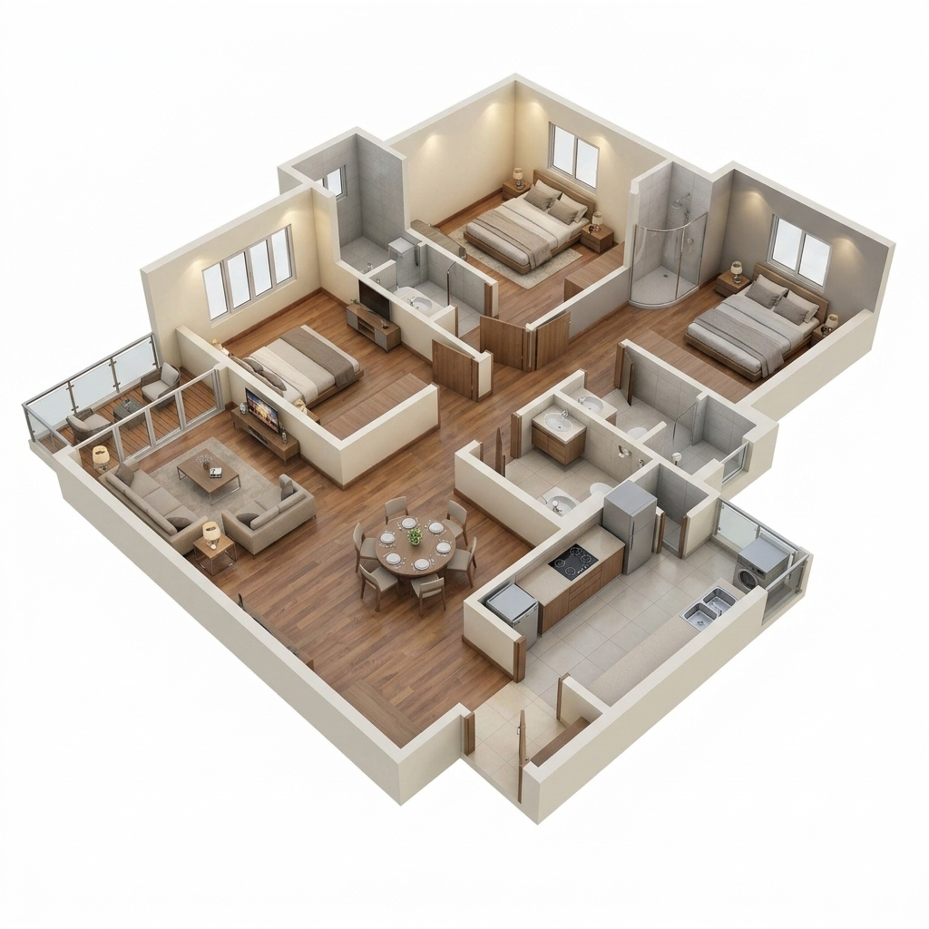 Floor plan of 3 BHK Apartment - 1018 sq. ft. in Kalpataru Vienta Tower B, Mumbai