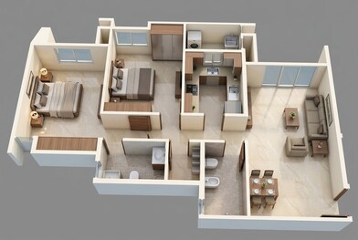 Floor plan of 2 BHK 612 Sq. Ft. Apartment in Lodha Splendora River View, Thane