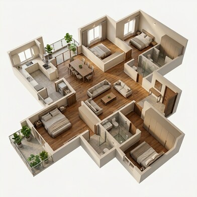 Floor plan of 3 BHK 1825 Sq. Ft. Apartment in Assetz Canvas And Cove, Bangalore