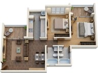 Floor plan of 2 BHK 741 Sq. Ft. Apartment in Runwal The Central Park, Pune