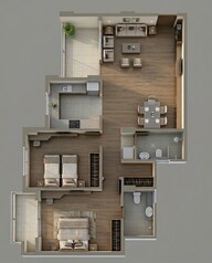 Floor plan of 2 BHK 843 Sq. Ft. Apartment in Ashiana Amantran, Jaipur