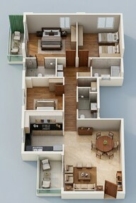 Floor plan of 3 BHK 1131 Sq. Ft. Apartment in Ashiana Amantran, Jaipur