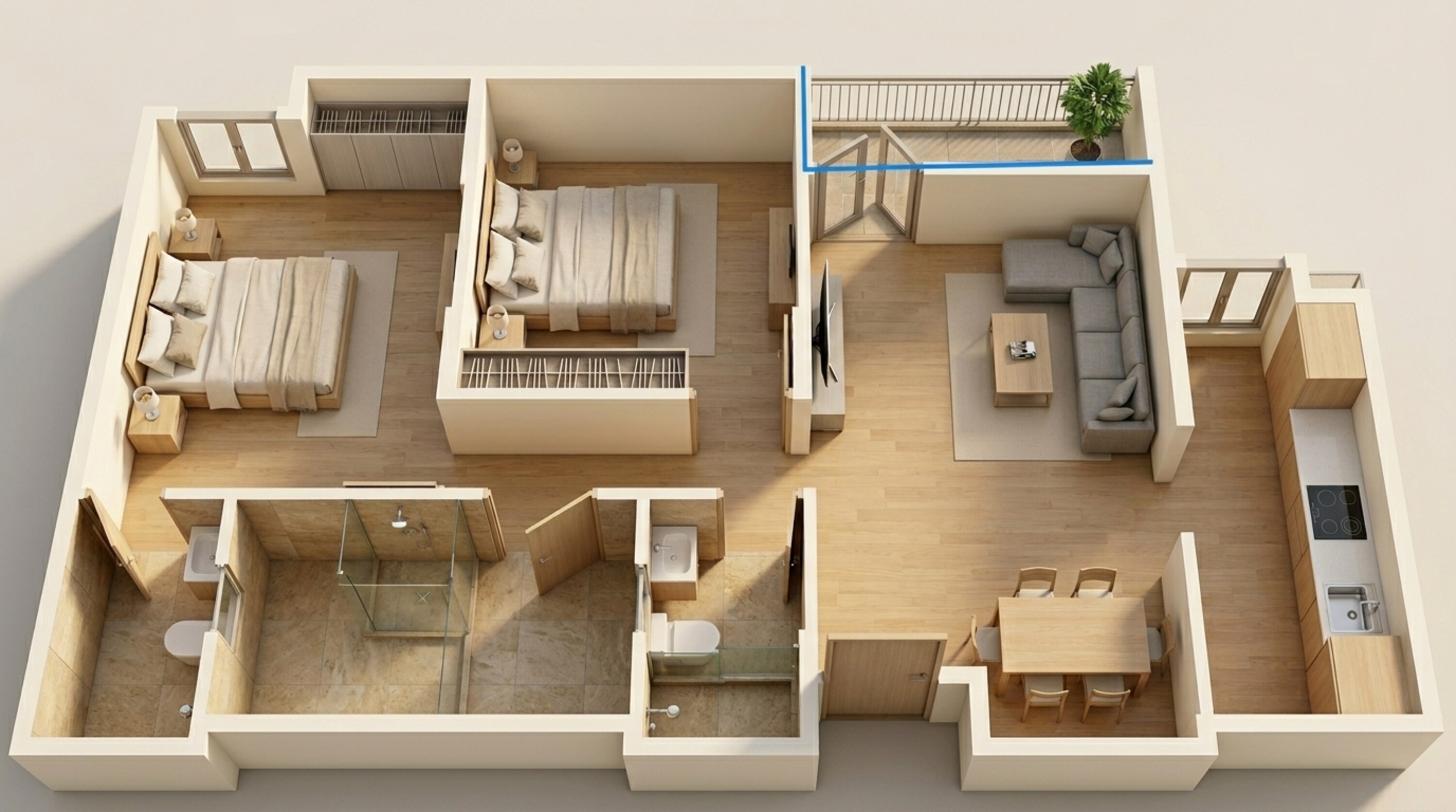 Floor plan of 2 BHK 516 Sq. Ft. Apartment in Mahindra Happinest Palghar Project 2, Palghar