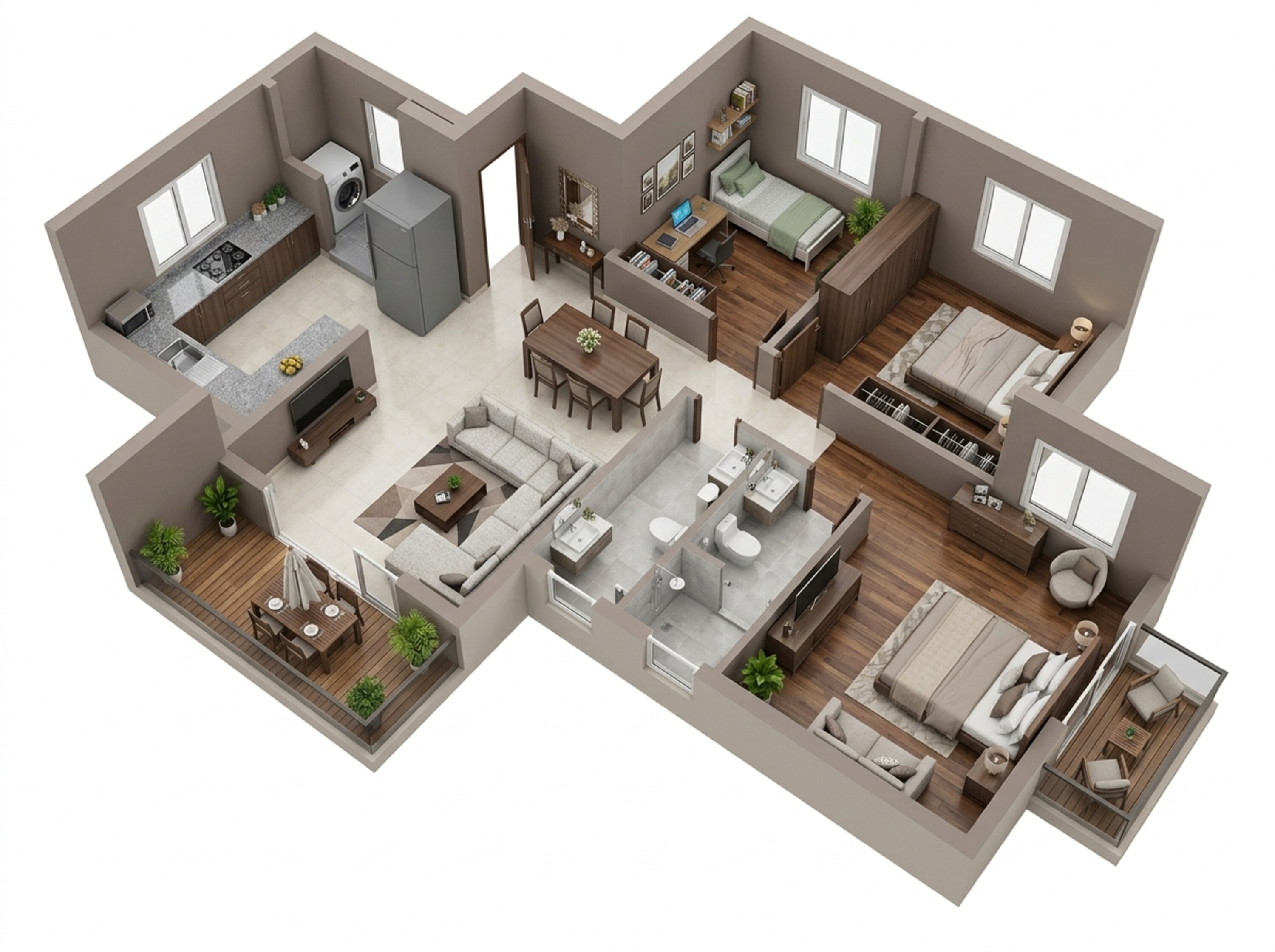 Floor plan of 3 BHK 1055 Sq. Ft. Apartment in Shriram WYT Field, Bangalore