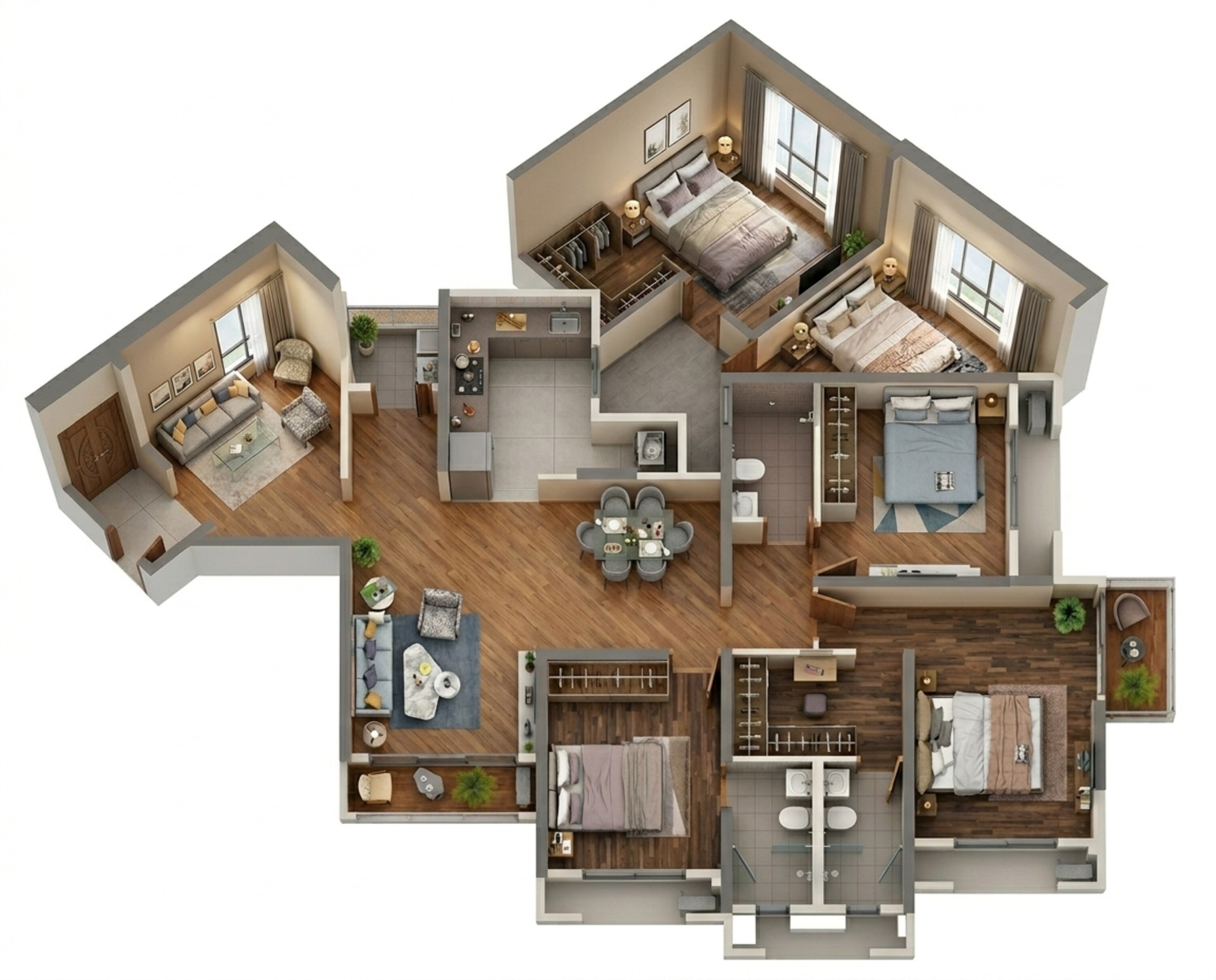 Floor plan of 3 BHK 1115 Sq. Ft. Apartment in Dosti West County Phase 4 Dosti Pine, Thane