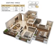 Floor plan of 2 BHK 695 Sq. Ft. Apartment in Dosti West County Phase 4 Dosti Pine, Thane