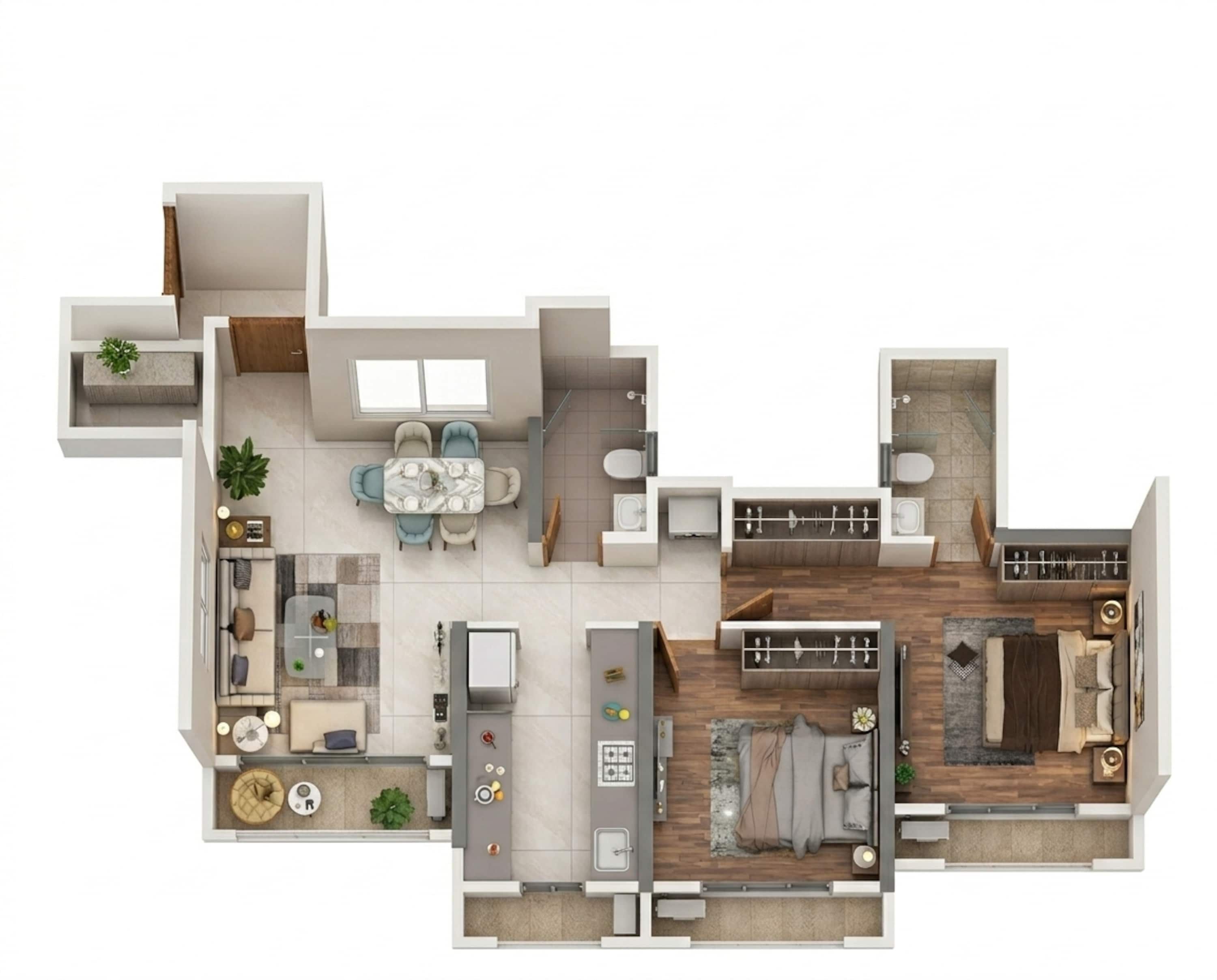 Floor plan of 2 BHK 747 Sq. Ft. Apartment in Dosti West County Phase 4 Dosti Pine, Thane