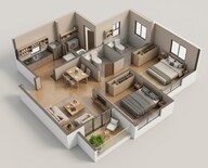 Floor plan of 2 BHK 589 Sq. Ft. Apartment in Shapoorji Pallonji Joyville Hadapsar Annexe, Pune