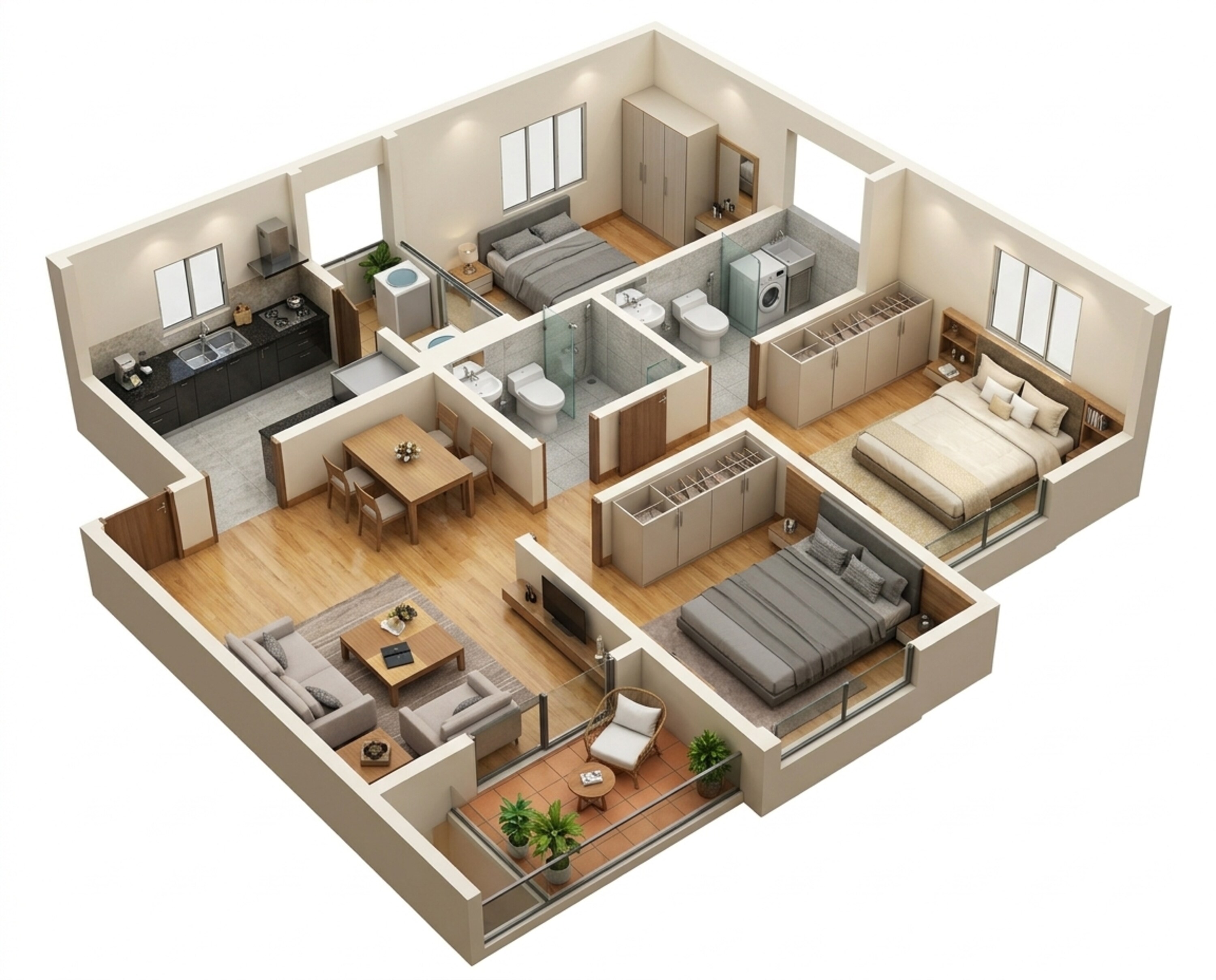 Floor plan of 2 BHK 726 Sq. Ft. Apartment in Shapoorji Pallonji Joyville Hadapsar Annexe, Pune
