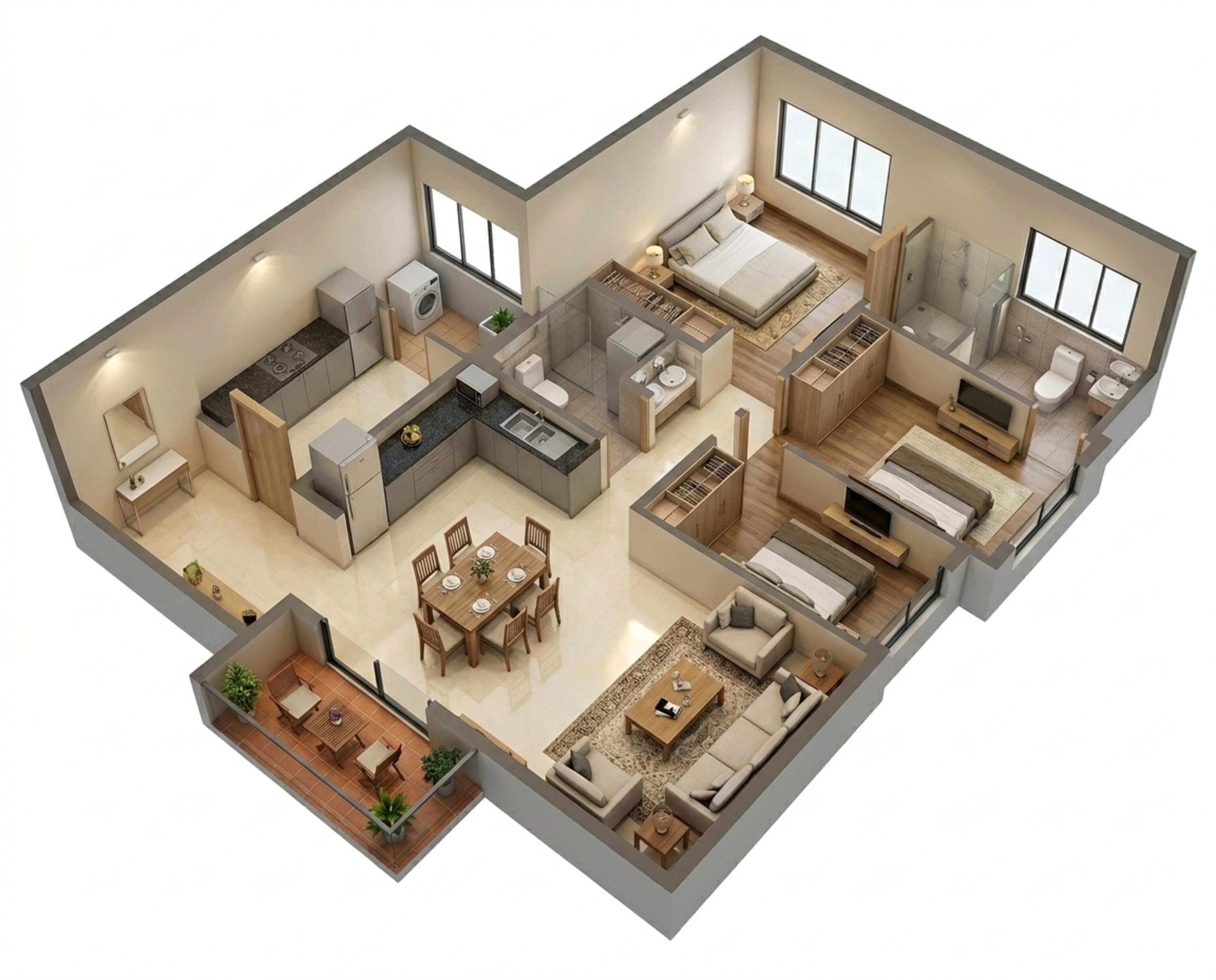 Floor plan of 3 BHK 1005 Sq. Ft. Apartment in Shapoorji Pallonji Joyville Hadapsar Annexe, Pune
