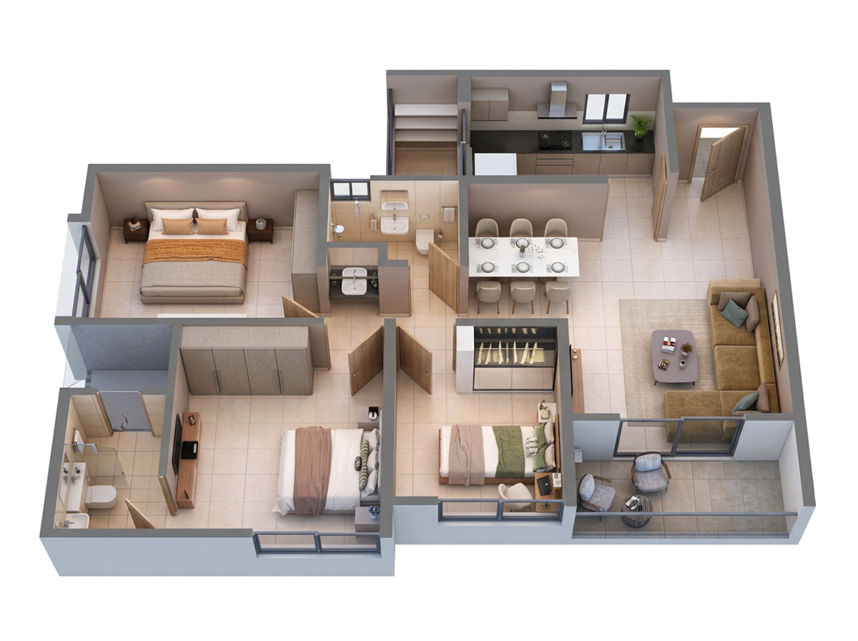 Floor plan of 3 BHK 815 Sq. Ft. Apartment in Shapoorji Pallonji Joyville Hadapsar Annexe, Pune