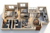Floor plan of 2 BHK 888 Sq. Ft. Apartment in Shriram Codename Yuva, Bangalore