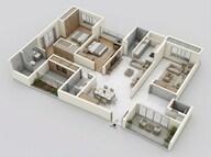 Floor plan of 3 BHK 1050 Sq. Ft. Apartment in L&T Seawoods Residences Phase 2, Navi Mumbai