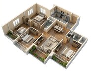 Floor plan of 3 BHK 1048 Sq. Ft. Apartment in L&T Seawoods Residences Phase 2, Navi Mumbai