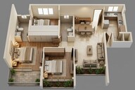 Floor plan of 2 BHK 740 Sq. Ft. Apartment in L&T Seawoods Residences Phase 2, Navi Mumbai