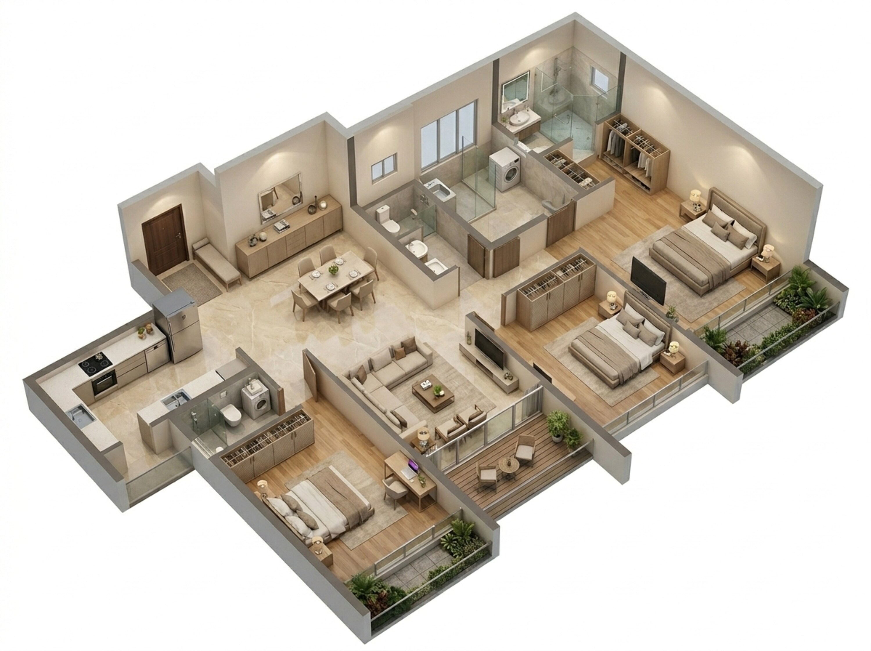 Floor plan of 3 BHK 900 Sq. Ft. Apartment in L&T Seawoods Residences Phase 2, Navi Mumbai