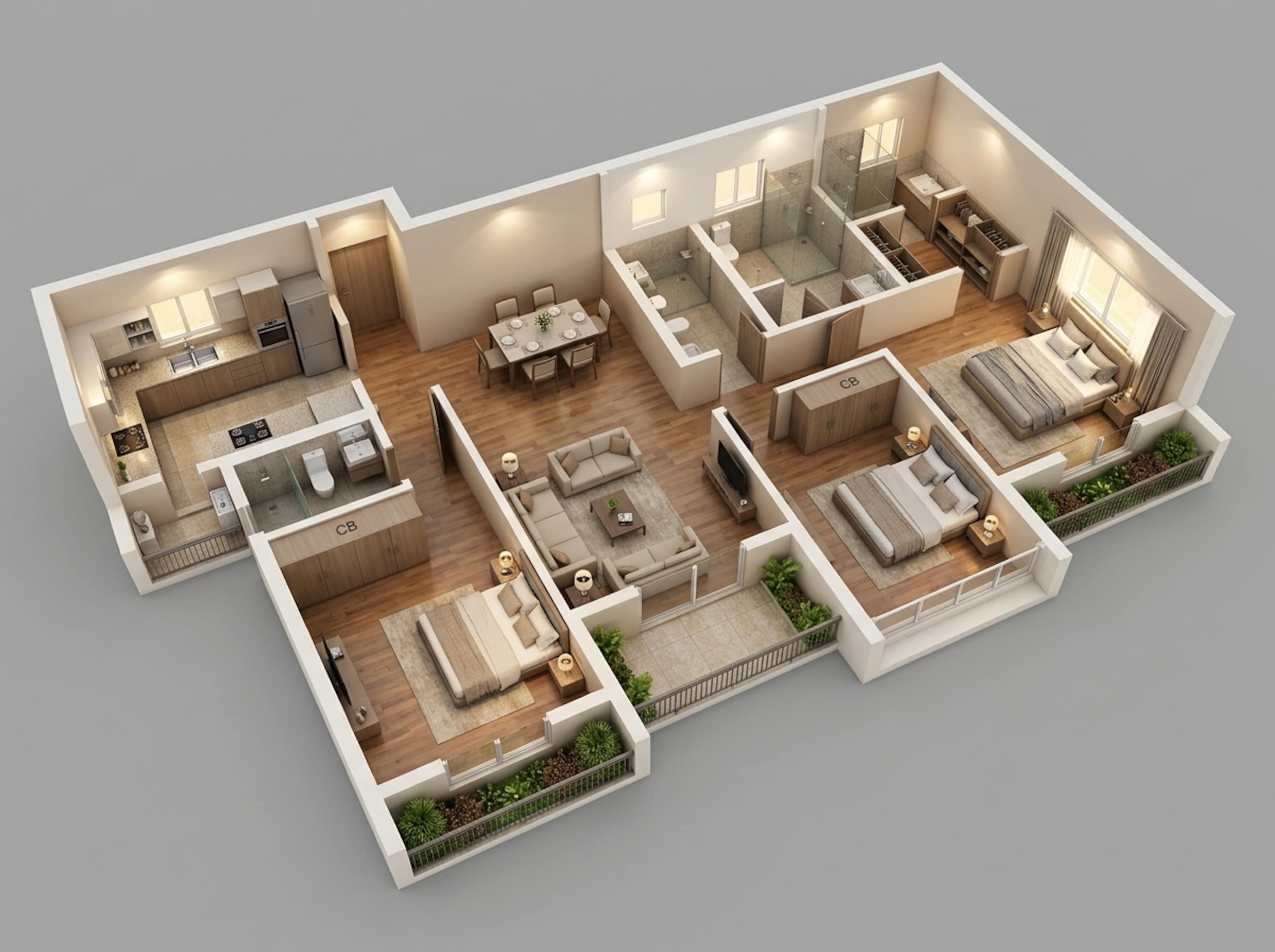 Floor plan of 3 BHK 1165 Sq. Ft. Apartment in L&T Seawoods Residences Phase 2, Navi Mumbai
