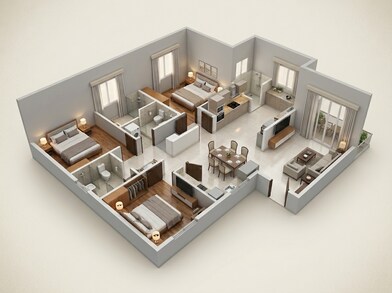 Floor plan of 3 BHK 1300 Sq. Ft. Apartment in Provident Park One, Bangalore