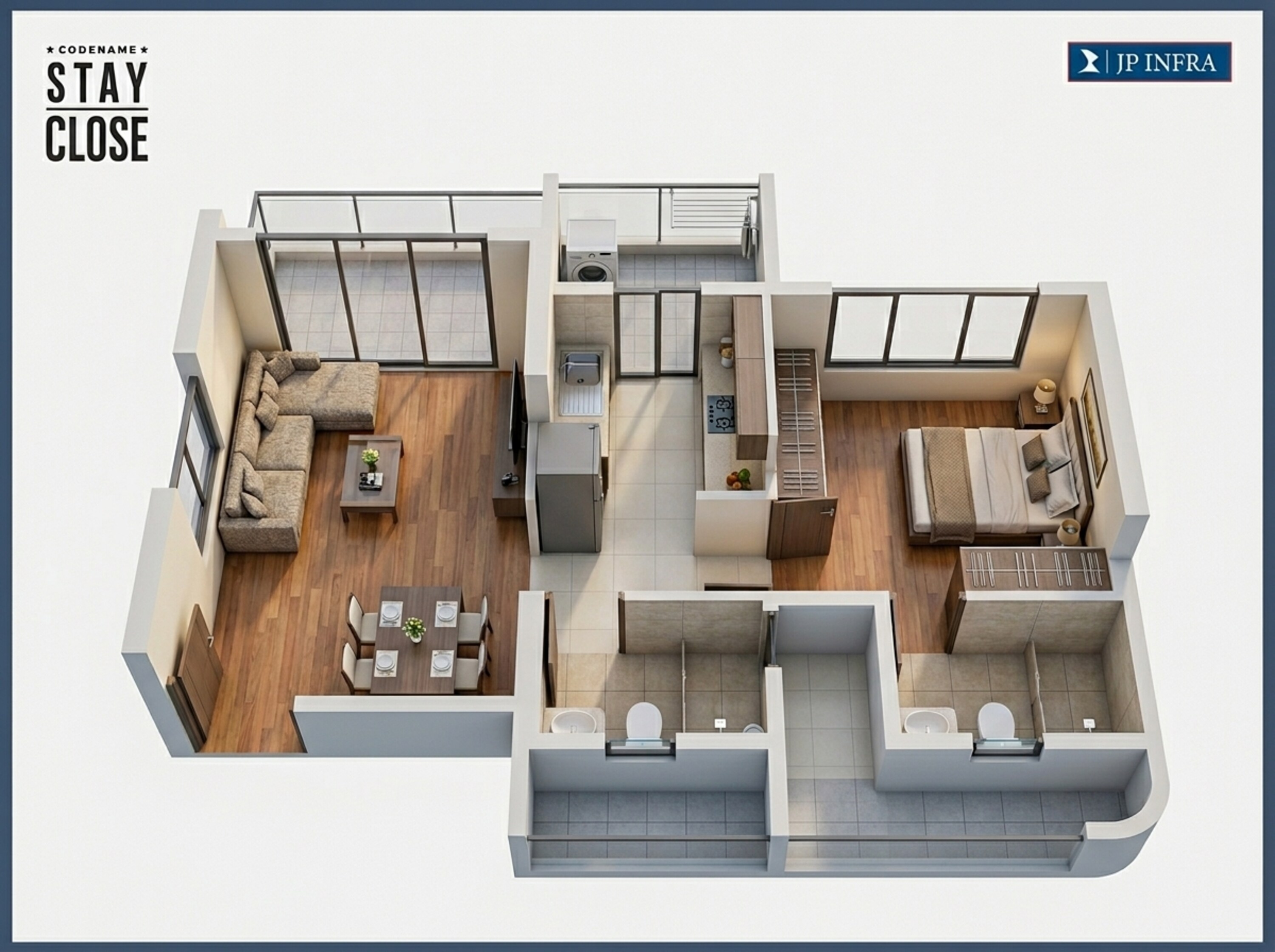 Floor plan of 1 BHK 393 Sq. Ft. Apartment in JP Eminence, Mumbai