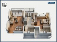 Floor plan of 1 BHK 393 Sq. Ft. Apartment in JP Eminence, Mumbai