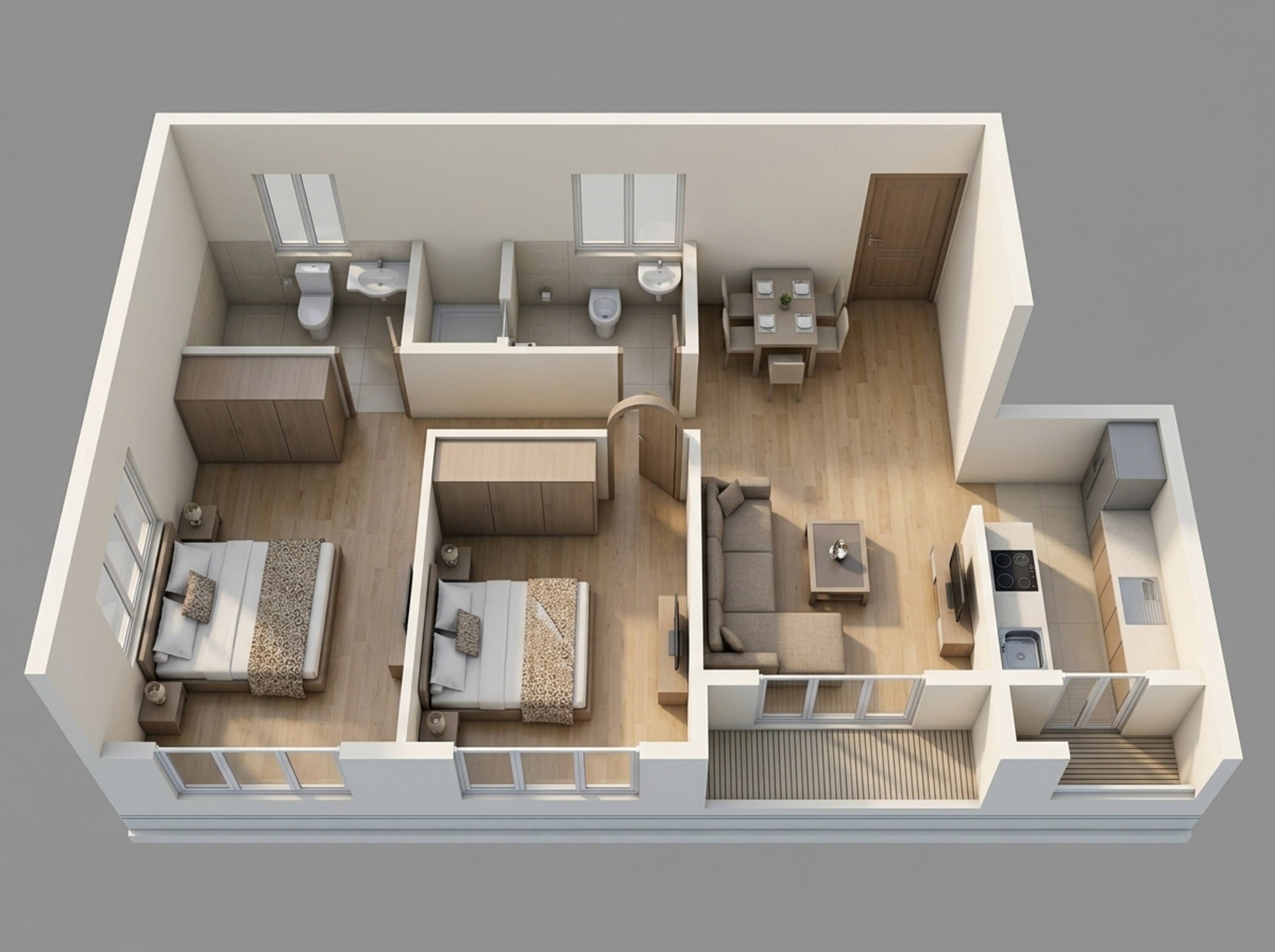 Floor plan of 2 BHK 577 Sq. Ft. Apartment in JP Eminence, Mumbai