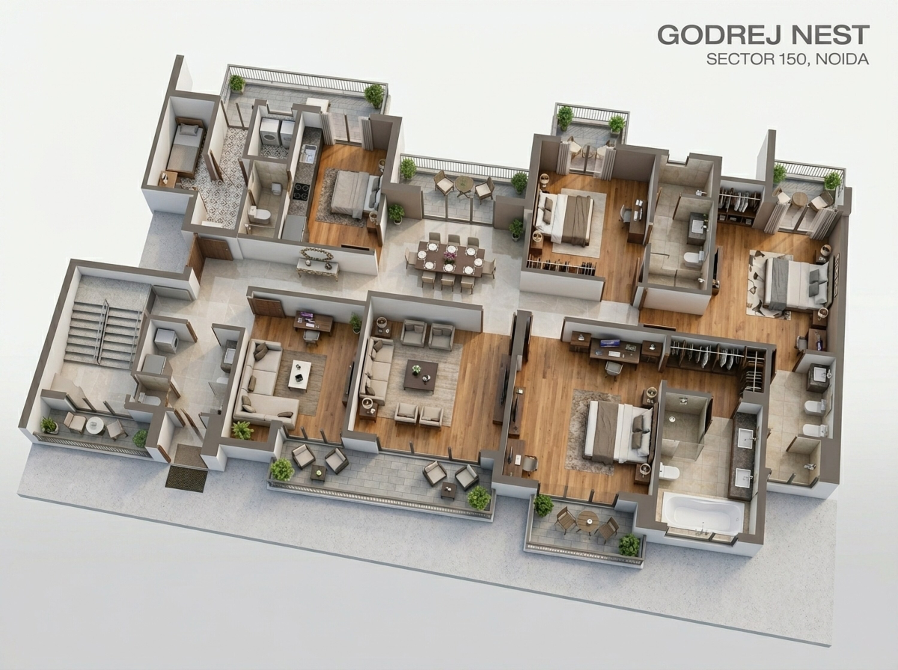 Floor plan of 4 BHK 2163 Sq. Ft. Apartment in Godrej Solitaire, Noida
