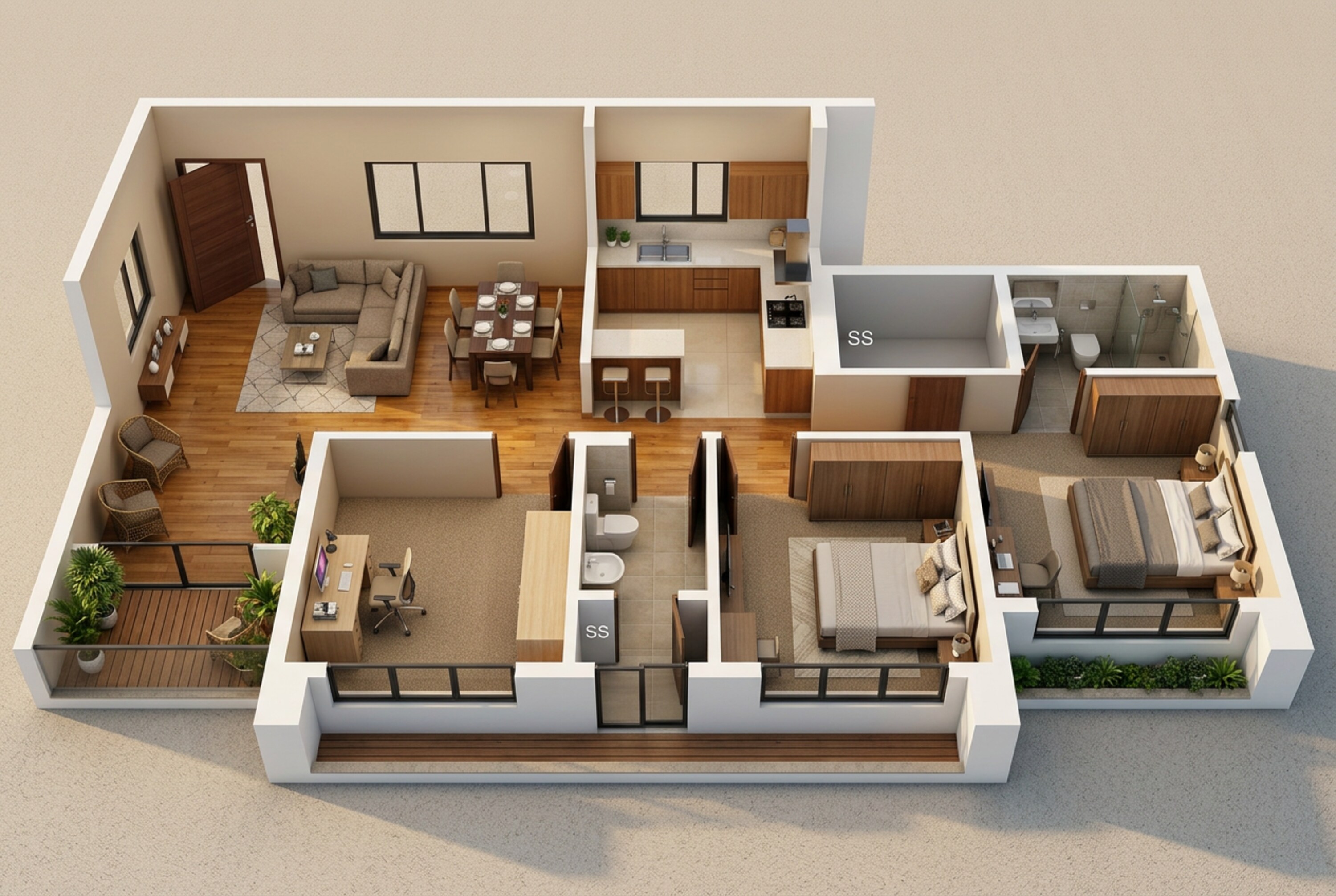 Floor plan of 3 BHK 821 Sq. Ft. Apartment in Shapoorji Pallonji The Canvas Residences, Mumbai