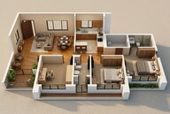 Floor plan of 3 BHK 821 Sq. Ft. Apartment in Shapoorji Pallonji The Canvas Residences, Mumbai