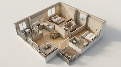 Floor plan of 2 BHK 678 Sq. Ft. Apartment in Bonito at Brigade Xanadu, Chennai