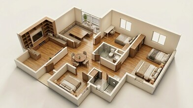 Floor plan of 2 BHK 839 Sq. Ft. Apartment in Bonito at Brigade Xanadu, Chennai