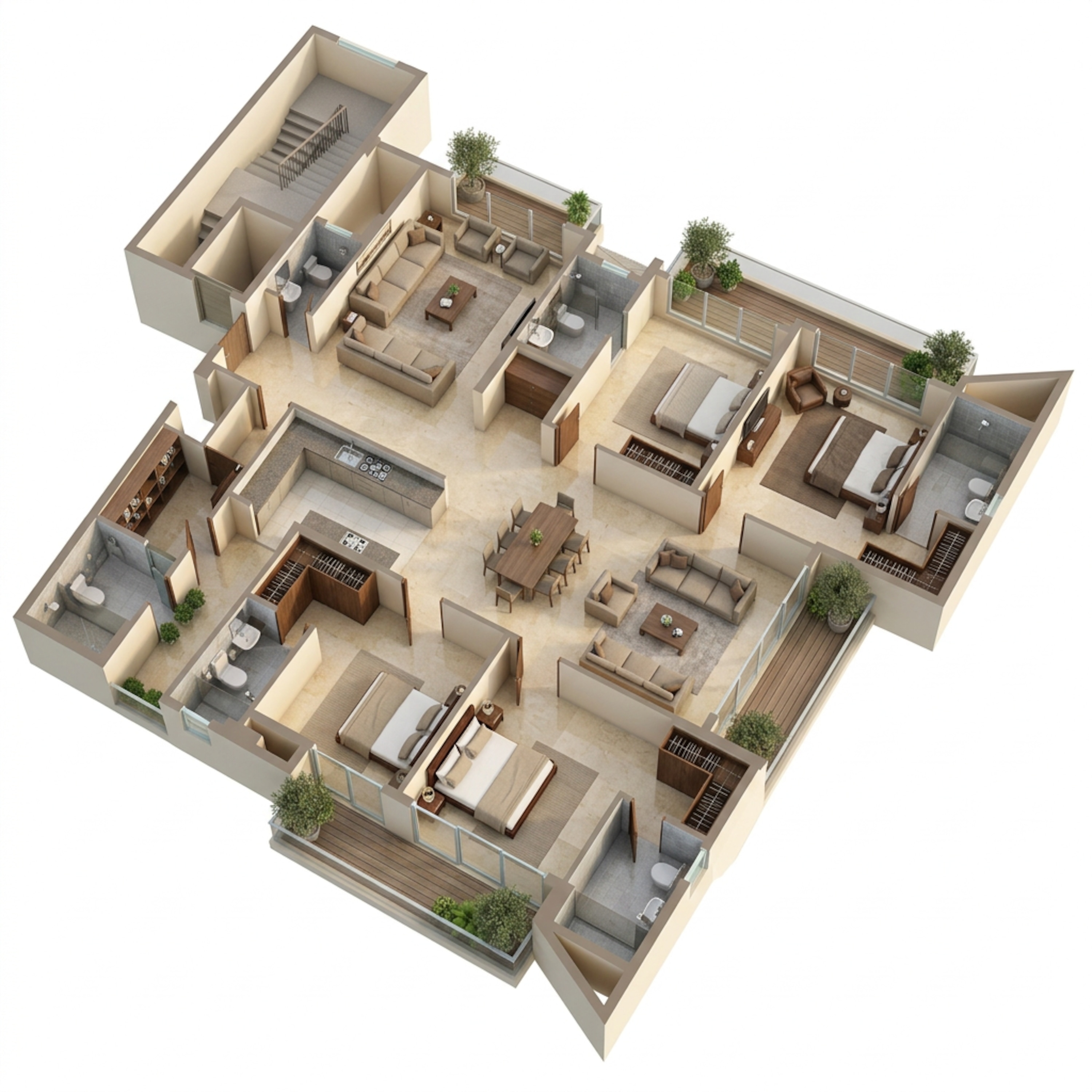 Floor plan of 4 BHK 3220 Sq. Ft. Apartment in Shalimar One World Belvedere Court 3, Lucknow