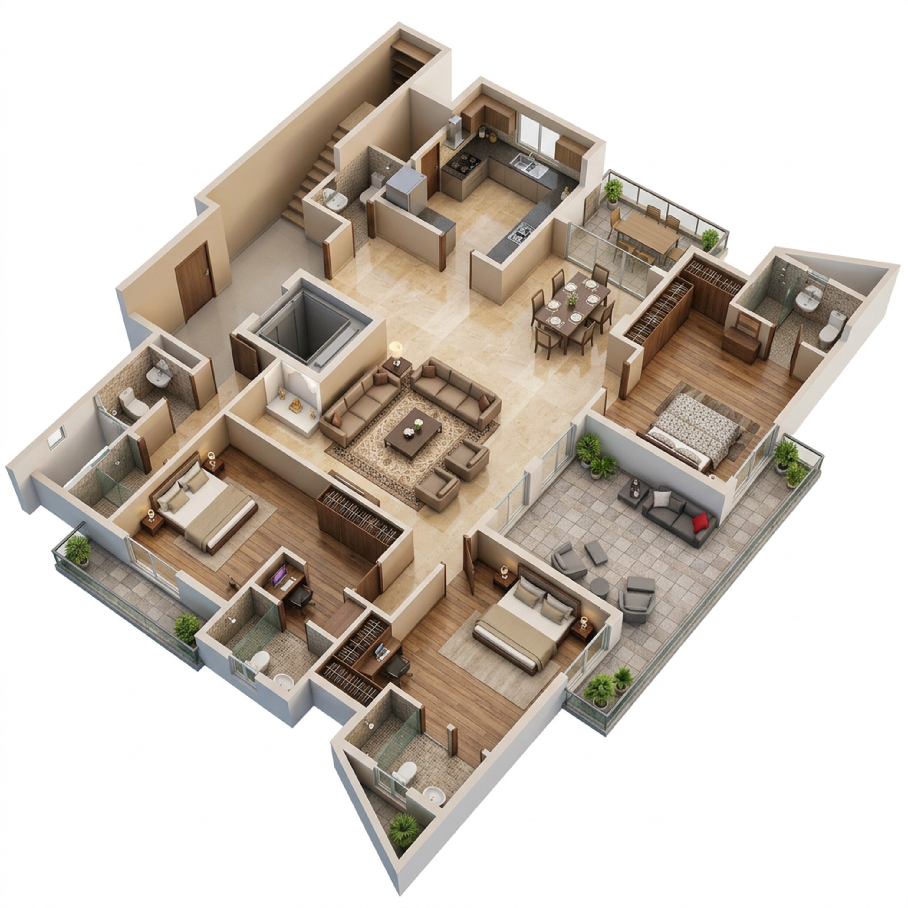 Floor plan of 3 BHK 3100 Sq. Ft. Apartment in Shalimar One World Belvedere Court 3, Lucknow