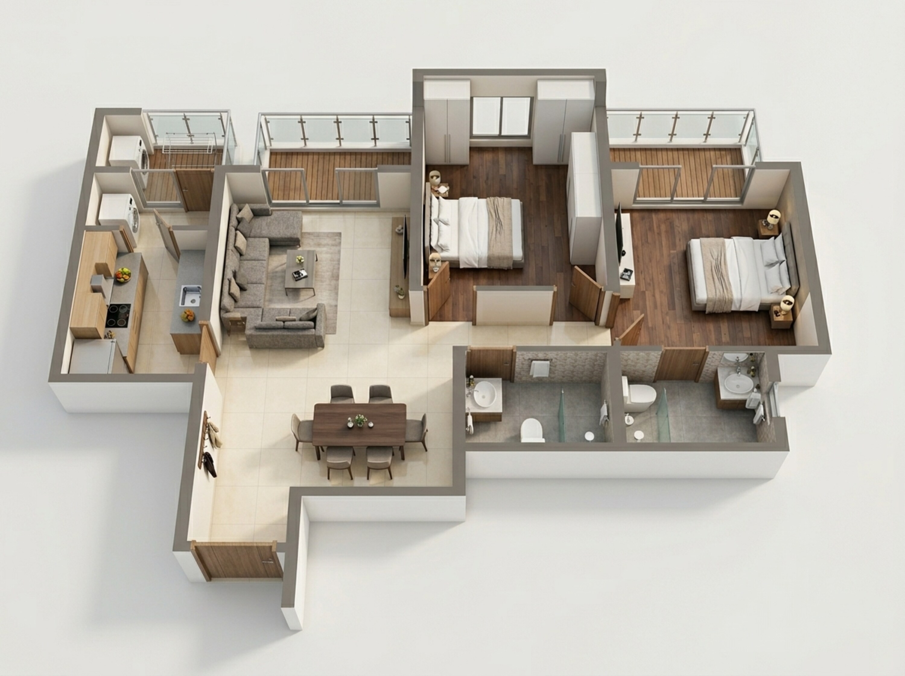 Floor plan of 2 BHK 732 Sq. Ft. Apartment in Godrej The Highlands, Navi Mumbai