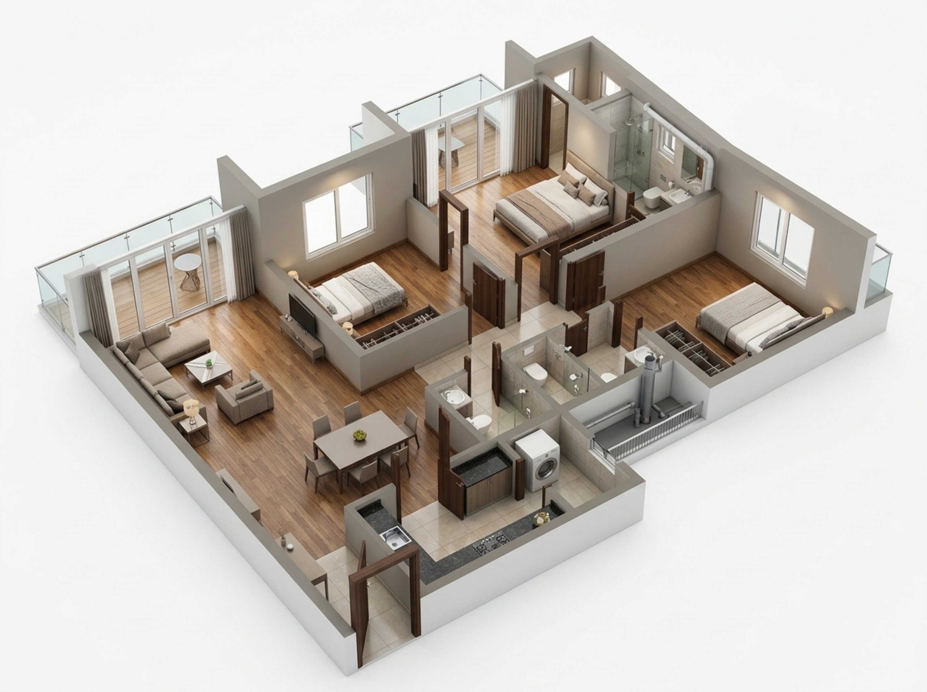 Floor plan of 3 BHK 977 Sq. Ft. Apartment in Godrej The Highlands, Navi Mumbai